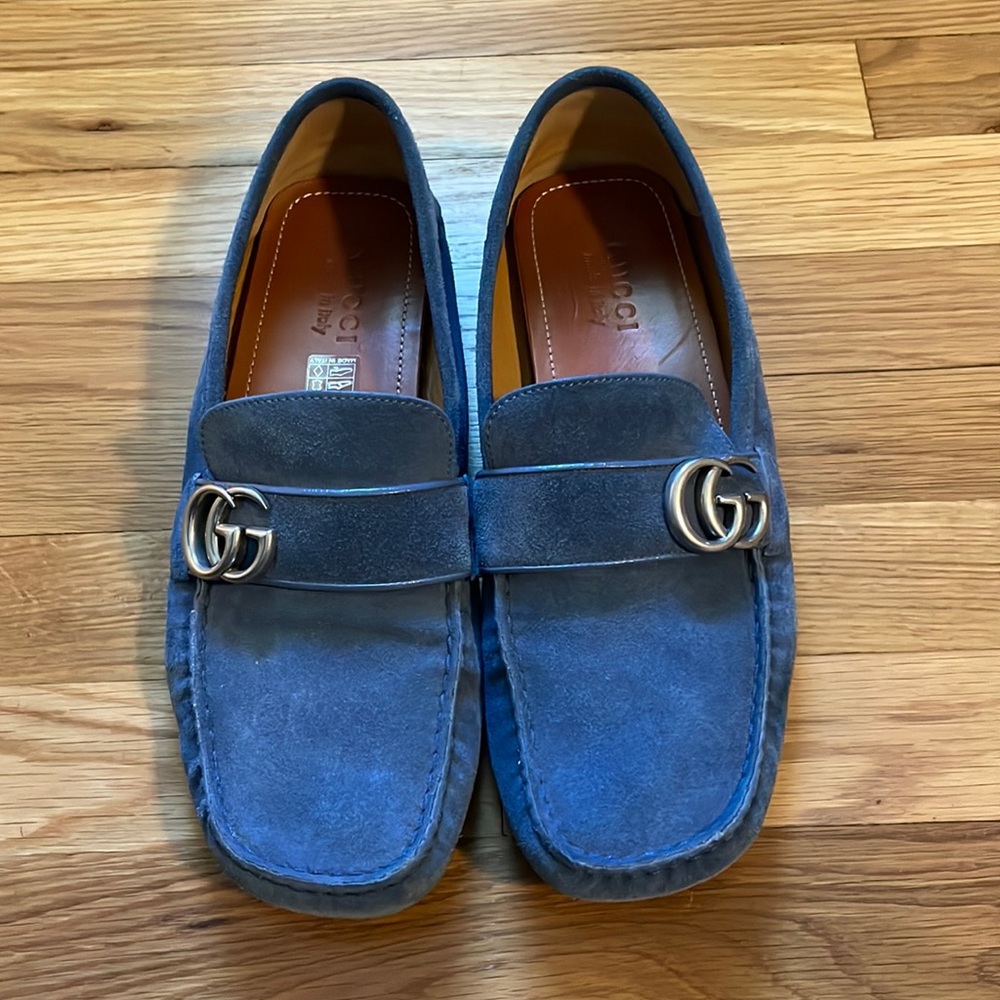 Gucci Noel Blue Suede Drivers 9.5